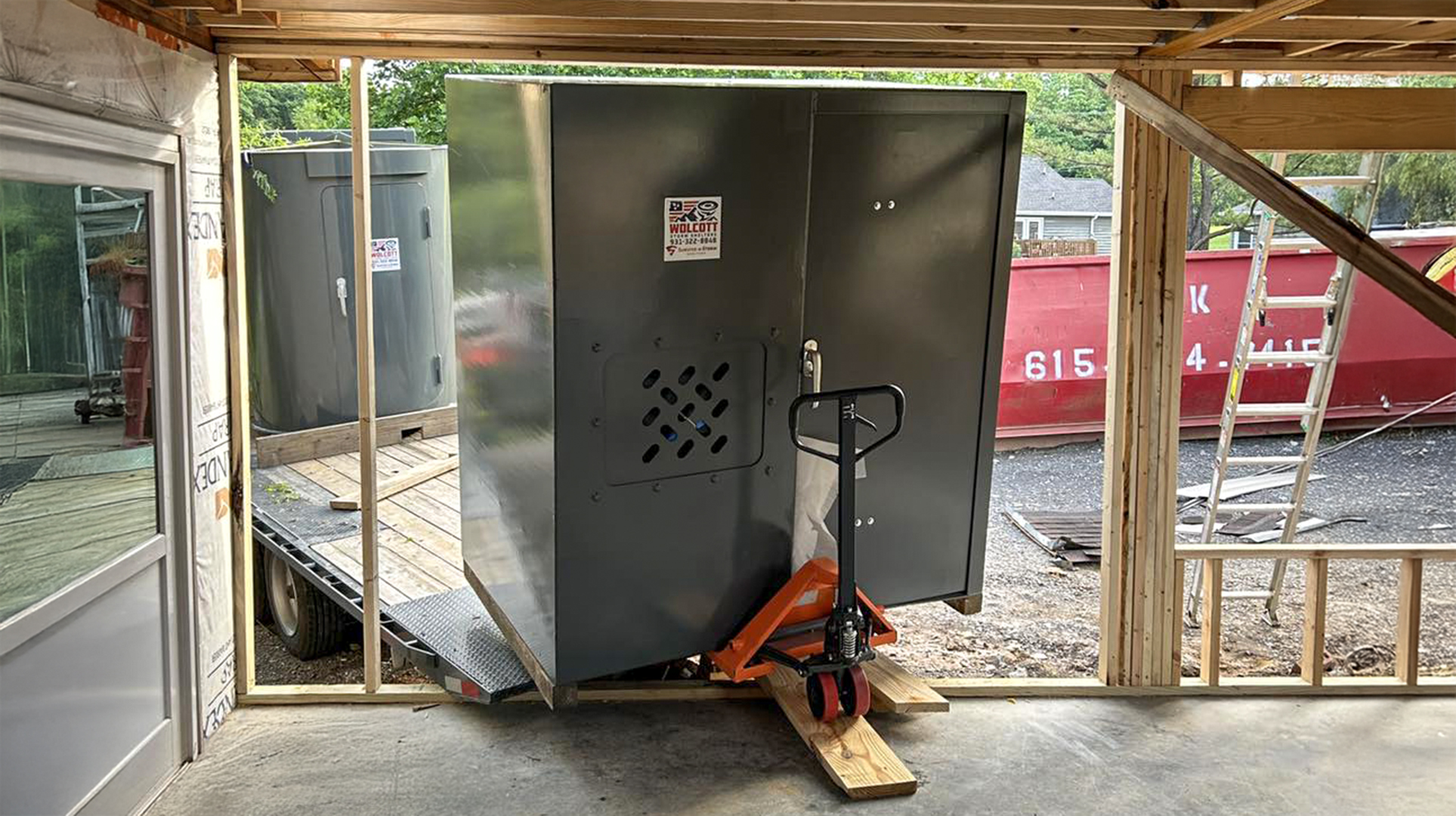 Contact Us Storm shelter is being moved with a pallet jack